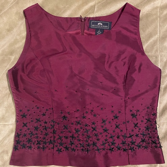 Gorgeous Burgundy Silk Shantung Beaded Tank - Size 4 - Brand NWOT but never worn - Picture 1 of 6